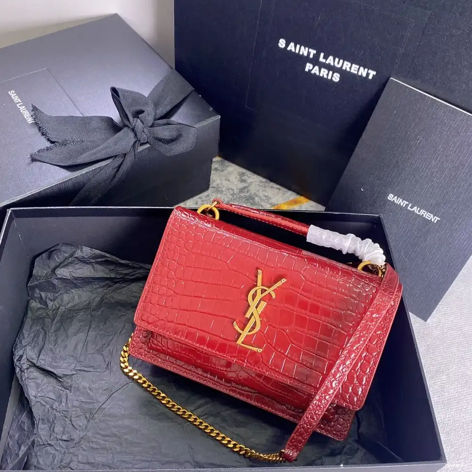 LEATHER IN YSL SUNSET SHINY CROCODILE-EMBOSSED 0523
